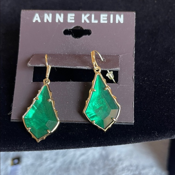 Anne Klein Green and Gold Geometric Earrings - Picture 1 of 4